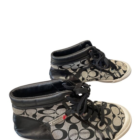 Coach Freesia Woman's Black Grey Signature HighTop Sneakers Size 8.5B SKU 9431 - Picture 4 of 16